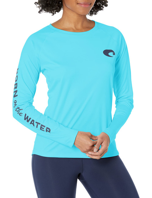 Costa Del Mar Women's Tech Array Performance Long Sleeve Crew Shirt, Aqua Blue, Small