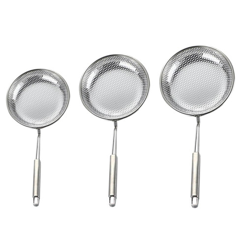 3pcs stainless steel colander skimmer strainer cooking strainer spoon stainless strainer wooden handle skimmers spoon comida noodle strainer Noddles Strainer fried metal spoon 16C