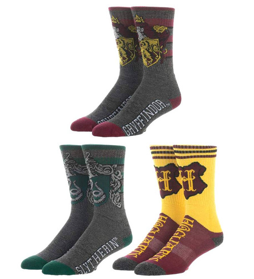 Fashion Harry Potter Athletic Crew Socks Hogwarts Slytherin and Gryffindor 3 Pair Set, Harry Potter Multicoloured, 10-13