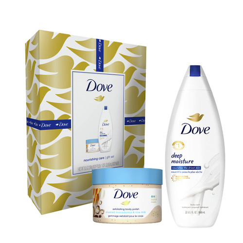 Dove Nourishing Care Bath and Body Gift Set for Dry Skin with Body Wash & Body Polish to Nourish Skin