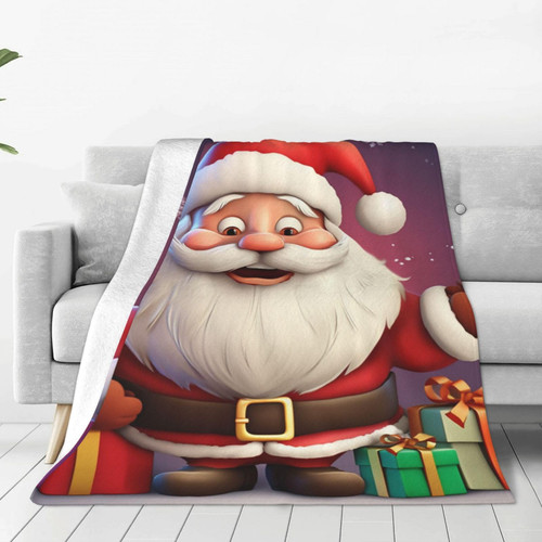 Christmas Santa Claus Print Throw Blanket Lightweight Soft Flannel Blankets Luxury Warm Fleece Blanket for Bed Couch Sofa 40"x30"