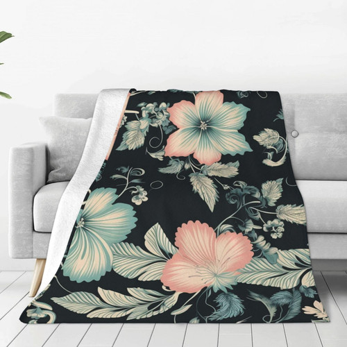 Flower Print Throw Blanket Lightweight Soft Flannel Blankets Luxury Warm Fleece Blanket for Bed Couch Sofa 40"x30"