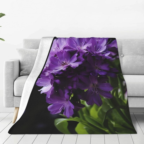Purple Flower Print Throw Blanket Lightweight Soft Flannel Blankets Luxury Warm Fleece Blanket for Bed Couch Sofa 40"x30"