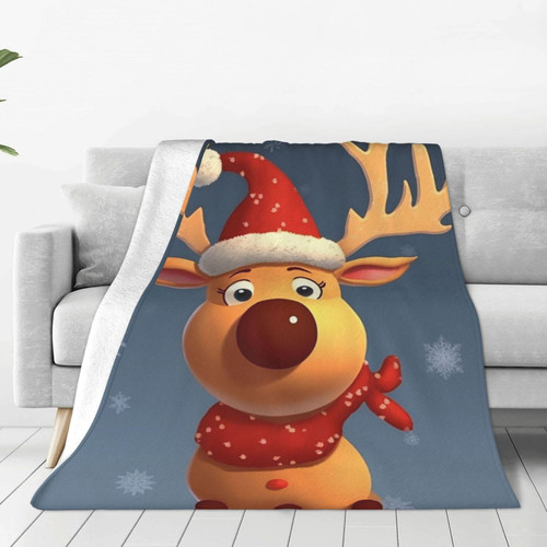 Christmas Deer Print Throw Blanket Lightweight Soft Flannel Blankets Luxury Warm Fleece Blanket for Bed Couch Sofa 40"x30"