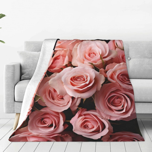 Pink Roses Print Throw Blanket Lightweight Soft Flannel Blankets Luxury Warm Fleece Blanket for Bed Couch Sofa 40"x30"