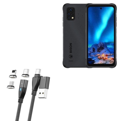 BoxWave Cable Compatible with Umidigi Bison 2 - MagnetoSnap PD AllCharge Cable (100W), Magnet PD 100W Charging Cable USB Type-C Micro USB - Jet Black