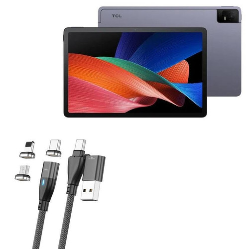 BoxWave Cable Compatible with TCL Tab 11 - MagnetoSnap PD AllCharge Cable (100W), Magnet PD 100W Charging Cable USB Type-C Micro USB - Jet Black