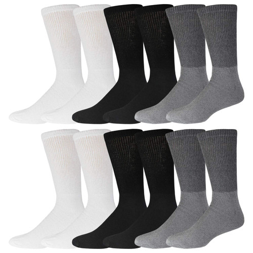 Big and Tall Diabetic Cotton Crew Socks, King Size Mens Athletic Crew Socks (13-16, Black/Gray/White) - 12 pairs Big and Tall Diabetic Cotton Crew Socks, King Size Mens Athletic Crew Socks (13-16, Black/Gray/White) - 12 pairs