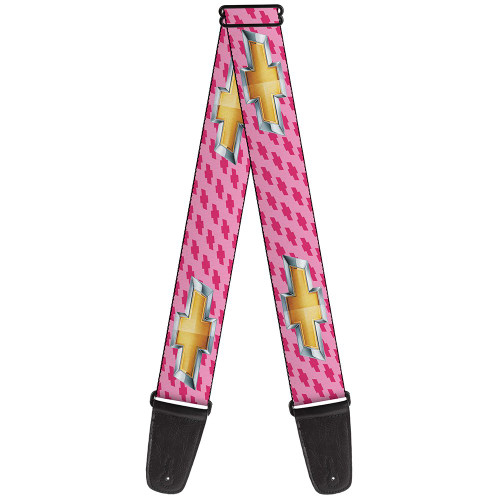Buckle-Down Guitar Strap - Chevy Gold Bowtie w/Logo PINK - 2" Wide - 29-54" Length