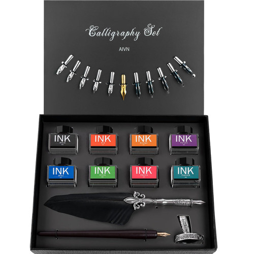 AIVN Complete Calligraphy Set for Beginners, Includes Calligraphy Pens, 12 Nibs, Quill Pen and Ink Set, Caligraphy Kits, Pen Holder and Introduction Booklet for Elegant Writing AIVN Complete Calligraphy Set for Beginners, Includes Calligraphy Pens, 12 Nibs, Quill Pen and Ink Set, Caligraphy Kits, Pen Holder and Introduction Booklet for Elegant Writing