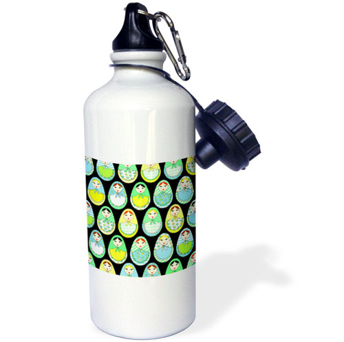 3dRose "Cute Russian Matryoshka Nesting Dolls Print Cool Colors Black" Sports Water Bottle, 21 oz, White 3dRose "Cute Russian Matryoshka Nesting Dolls Print Cool Colors Black" Sports Water Bottle, 21 oz, White