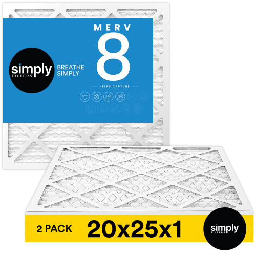 Simply by MervFilters, 20x25x1 Air Filter, MERV 8, MPR 600, AC Furnace Air Filter, 2 Pack
