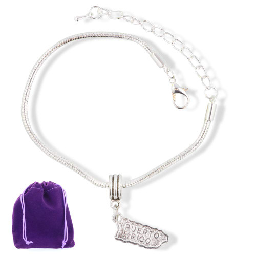 Dave The Bunny Puerto Rico Bracelet | Puerto Rico Country Map Stainless Steel Snake Chain Charm Bracelet