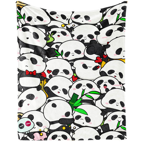 CaomeiWu Panda Throw Blanket, 50" x 40" Flannel Cute Pandas Themed Stuffed Animal White Throw, Soft Nap Throw Blanket for Home, Office for Boys Girls Women Panda Lovers Gifts