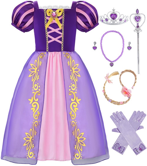Aoiviss Girls Rapunzel Costume Princess Dress Up Clothes for Birthday Halloween Cosplay, Purple Upgrade Version