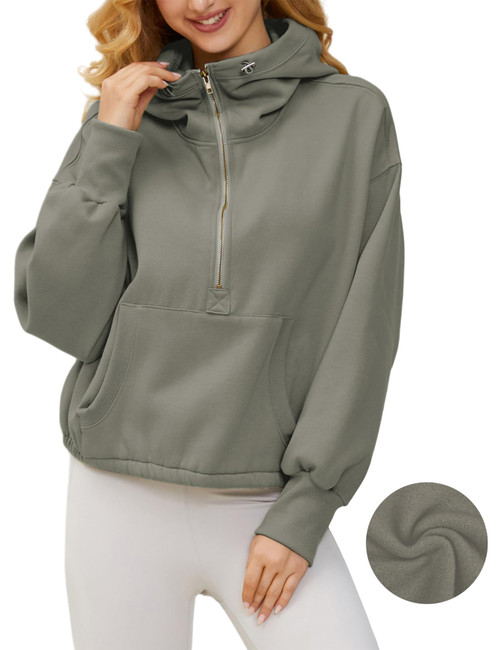 Ziesexy Women's Half Zip Oversized Pullover Sweatshirt Hoodie Warm Fleece Long Sleeve Cropped Drawstring Tops with Pockets