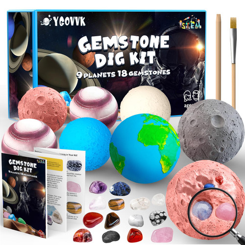 Gemstone Dig Kit, Solar System Space Toys Excavate 18 Real Gems from 9 Planets Easter Egg Toys for Kids 6-12, STEM Educational Science Kits, Archaelogy Geology Christmas Birthday Gift for Boys Girls Gemstone Dig Kit, Solar System Space Toys Excavate 18 Real Gems from 9 Planets Easter Egg Toys for Kids 6-12, STEM Educational Science Kits, Archaelogy Geology Christmas Birthday Gift for Boys Girls