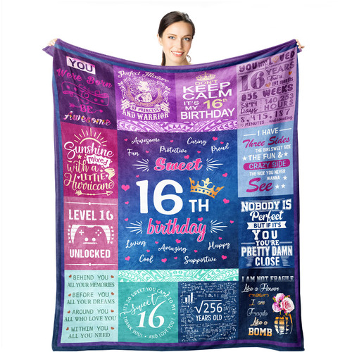 Wisegem 16th Birthday Gifts for Girls - Sweet 16 Gifts for Girls - 16 Year Old 60"X50" Blanket for Birthday - Gifts for 16 Year Old Girl - 16th Birthday Gift Ideas - Sweet Sixteen Birthday Decorations Wisegem 16th Birthday Gifts for Girls - Sweet 16 Gifts for Girls - 16 Year Old 60"X50" Blanket for Birthday - Gifts for 16 Year Old Girl - 16th Birthday Gift Ideas - Sweet Sixteen Birthday Decorations