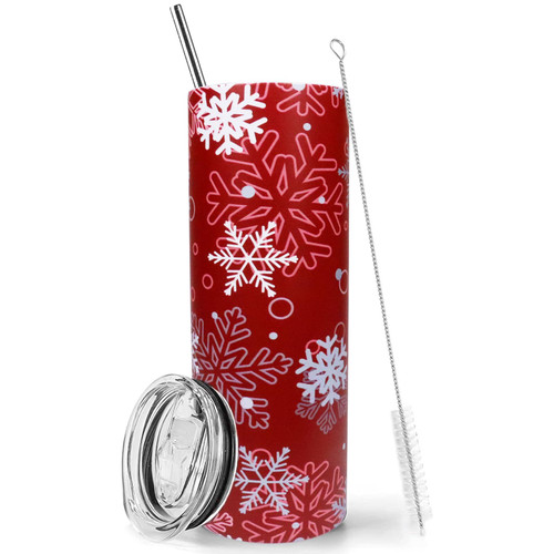 Christmas Tumbler Snowflake Cup With Lid and Straw 20oz Christmas Skinny Tumbler Christmas Gifts for Women Stainless Steel Insulated Snowflake Stuff Water Bottle Cups Coffee Mug Travel Tumbler