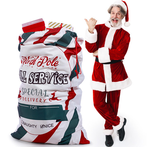 Treela 56 x 36 Inch Jumbo Christmas Santa Bag Giant Canvas Santa Gift Sack with Drawstring Extra Large Santa Claus Bag Sack Christmas Drawstring Bag for Xmas Presents Gift Wrapping Treela 56 x 36 Inch Jumbo Christmas Santa Bag Giant Canvas Santa Gift Sack with Drawstring Extra Large Santa Claus Bag Sack Christmas Drawstring Bag for Xmas Presents Gift Wrapping