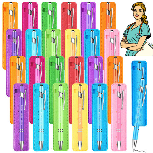 Tinlade 48 Set Nurses Week Gifts Bulk 2023 Nurse Pens Includes 24 Nurse Pens and 24 Felt Pen Sleeve Nursing Pens Nurse Quote Pens Medical Pens for Nurse Nursing Students Workers, Black Ink