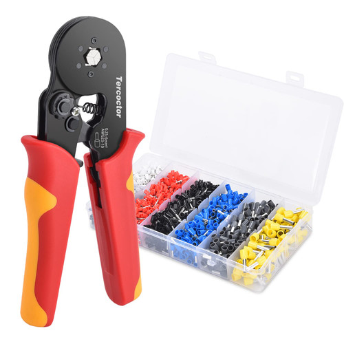 Ferrule Crimping Tool Kit - Wire Crimper Plier AWG 23-10 Hexagonal Self-Adjustable Ratchet Tool with 1500PCS Electrical Wire Connectors End Ferrules for 0.25-6MM