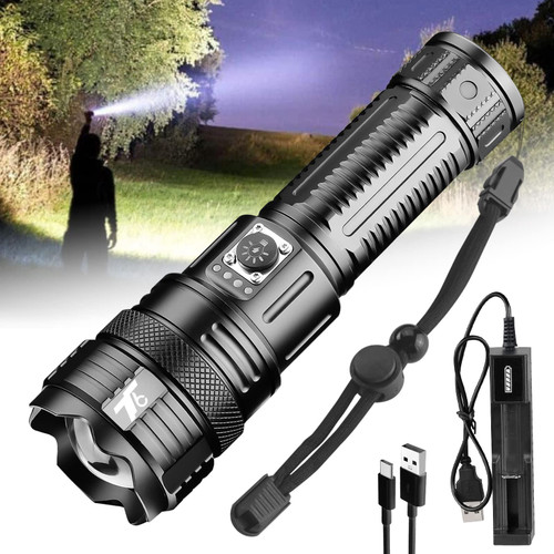 T6 Flashlights High Lumens Rechargeable, XHP90 Super Bright 30000 Lumen USB Flashlight, High Power 5 Modes IP65 Waterproof Brightest LED Handheld Flash Light for Emergencies, Camping, Outdoor T6 Flashlights High Lumens Rechargeable, XHP90 Super Bright 30000 Lumen USB Flashlight, High Power 5 Modes IP65 Waterproof Brightest LED Handheld Flash Light for Emergencies, Camping, Outdoor