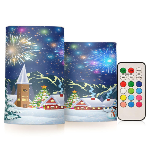 RunningBear Christmas Tree Snowman Fireworks Flameless Candles with Remote Timer Battery Operated LED Pillar Candles Set of 2 Outdoor Flameless Candles for Fall Autumn Decor RunningBear Christmas Tree Snowman Fireworks Flameless Candles with Remote Timer Battery Operated LED Pillar Candles Set of 2 Outdoor Flameless Candles for Fall Autumn Decor