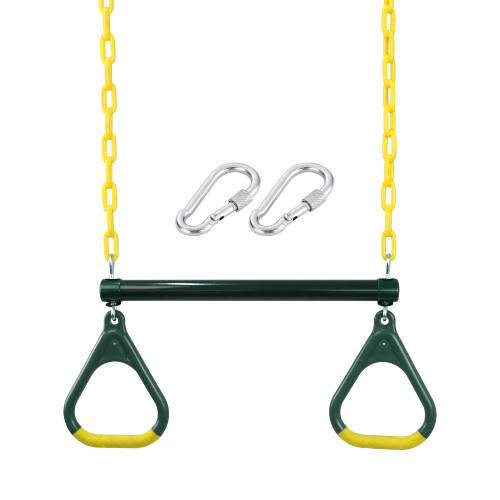 18" Trapeze Swing Bar for Playground Accessories & 48" Heavy Duty Chain with 2 Locking Carabiners (Green)