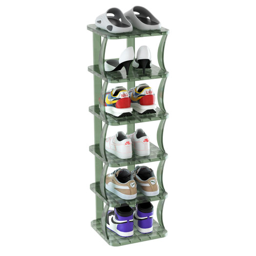 NIRIAHO 6 Tier Shoe Rack for Closet, Shoe Organizer for Entryway Shoe Storage, Narrow Free Standing Shoe Rack Plastic Vertical Shoe Holder for Closet Small Spaces Cubby Shoe Stand (Green)