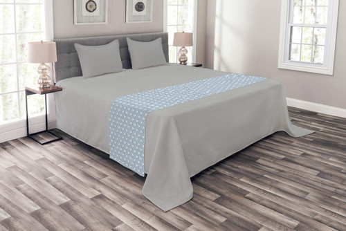 Lunarable White Bed Runner, Conceptual Ocean Waves with Half Circles Abstract Seascape Coastal Pattern, Decorative Accent Bedding Scarf for Hotels Homes and Guestrooms, Blue White