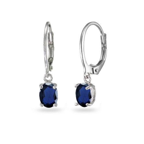 Sterling Silver Created Blue Sapphire 7x5mm Oval-cut Small Dainty Leverback Dangle Earrings for Women Girls