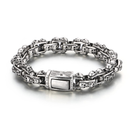 Klapgo Stainless Steel Gothic Skull Linked Chain Bracelet,Vintage Biker Gothic Bracelet for Men and Women Klapgo Stainless Steel Gothic Skull Linked Chain Bracelet,Vintage Biker Gothic Bracelet for Men and Women