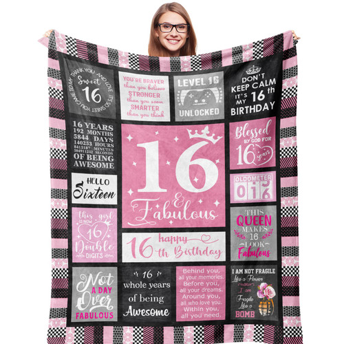 Kazdan Sweet 16 Gifts for Girls, 16 Year Old Girl Gifts for Birthday, Gifts for 16 Year Old Girl, 16th Birthday Gifts for Girls, Sweet Sixteen Gifts for Girls, Blanket 50"X60" Kazdan Sweet 16 Gifts for Girls, 16 Year Old Girl Gifts for Birthday, Gifts for 16 Year Old Girl, 16th Birthday Gifts for Girls, Sweet Sixteen Gifts for Girls, Blanket 50"X60"