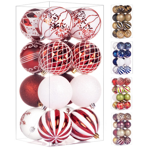 Christmas Ball Ornaments 16PCS for Christmas Tree Ornaments 3.15" Shatterproof Christmas Tree Decorations with Red White Christmas Ornaments Balls
