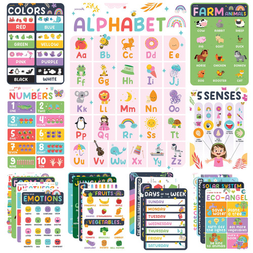 jackinthebox 20 Educational Posters | Homeschool Decorations | Preschool Wall Decor for Toddlers | Kindergarten School Supplies | Colorful | Classroom Posters | Pre K Learning Posters |