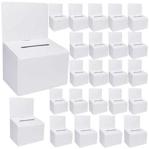 GRAWUN suggestion boxes with slot,raffle ticket boxs,raffle donations boxs, suggestion boxes with removable header?for Collecting Card Tickets And Voting Contest (24 Pack?White)