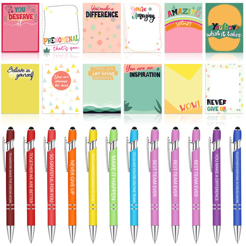 24 Pcs Empowering Sticky Note Pad Employee Appreciation Pens Metal Inspirational Pens Motivational Modern Appreciation Gift for Employee Worker Office Gifts (Employee)