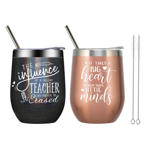 ELEGANTPARK Teacher Wine Tumbler Set of 2 Teacher Gifts Teacher Appreciation Gifts for Women Men Christmas Gifts for Teachers Thank You Present from Student Coffee Mug Cup 12 oz