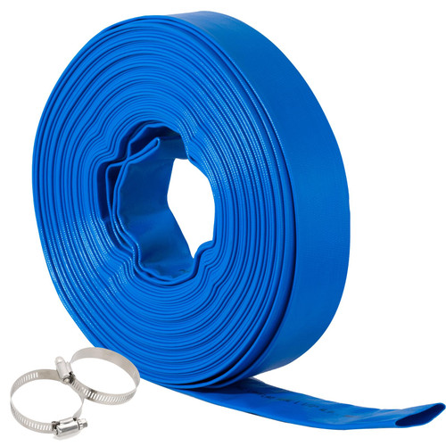 2.5" x 25 FT Blue PVC Lay-Flat Backwash Hose for Swimming Pools, Heavy Duty Discharge Hose Reinforced Pool Drain Hose, Weather Resistant Ideal for Water Transferring 2.5" x 25 FT Blue PVC Lay-Flat Backwash Hose for Swimming Pools, Heavy Duty Discharge Hose Reinforced Pool Drain Hose, Weather Resistant Ideal for Water Transferring