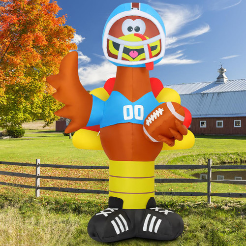 COMIN Thanksgiving Inflatables 6FT Outdoor Decorations Blow Up Rugby Turkey Inflatables with Built-in LEDs for Indoor Yard Lawn Garden