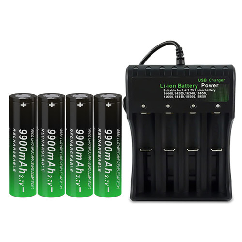 CBJJ Battery Charger Set, 9900mAh 3.7 Volt Rechargeable Battery with 4 Bays Charger (4 Pack Flat Top Batteries)