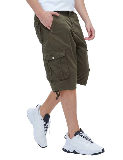 BEST SOUTH Men's Long Cargo Shorts Casual Below Knee 13 Inches Capri Shorts Relaxed Fit with Pockets Olive Green 30