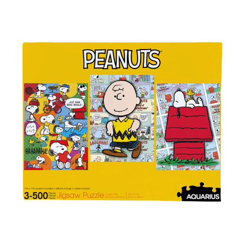 Aquarius Set of 3 Peanuts Puzzles (Three 500 Piece Jigsaw Puzzles) - Glare Free - Precision Fit - Officially Licensed Peanuts Merchandise & Collectibles - 14x19 Inches Aquarius Set of 3 Peanuts Puzzles (Three 500 Piece Jigsaw Puzzles) - Glare Free - Precision Fit - Officially Licensed Peanuts Merchandise & Collectibles - 14x19 Inches
