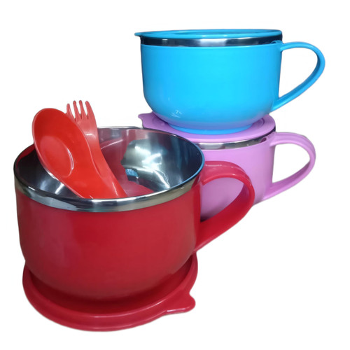 RRB World Soup and noodles Bowls with Handles & Spoons, 30oz Ceramic Ramen Bowl with Lid, Large Soup Mugs/Cups for Instant Noodle, Big Cereal Bowls for Oatmeal, Soup Containers with Lids, Set of 3
