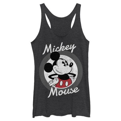 Disney Classic Mickey Mouse 28 Women's Racerback Tank Top, Black Heather, Small