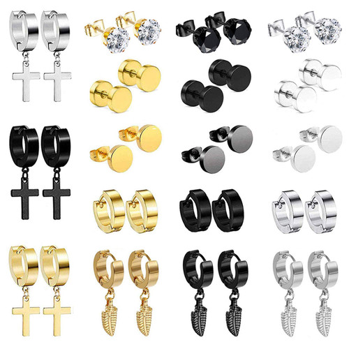 MABOHITY 18 Pairs Stainless Steel Cross Dangle Hoop Earrings Huggie Ear Piercing Stud Earrings for Men Women MABOHITY 18 Pairs Stainless Steel Cross Dangle Hoop Earrings Huggie Ear Piercing Stud Earrings for Men Women