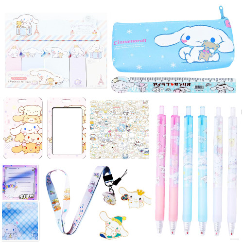 Misslate Cute School Supplies Set, Kawaii Office Supplies, Includes Pencil Case, Ballpoint Pens, Ruler, Sticky Note, Stickers, Enamel Pins, Lanyard with ID Card Holder for Girls Gifts (Pink)