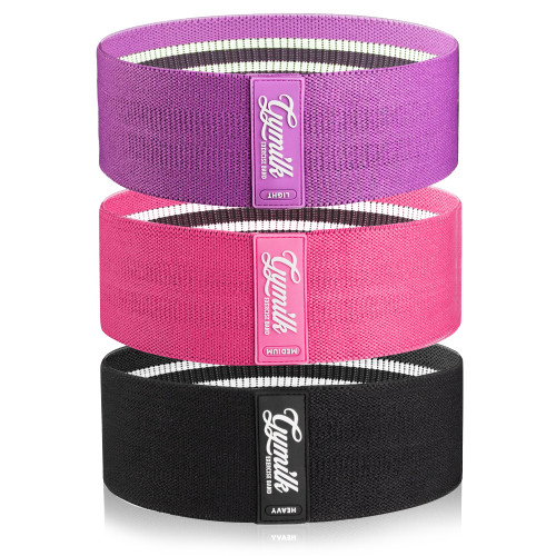 GYMILK Resistance Bands, Exercise Bands for Glutes and Lower Body, Set of 3 Level Fabric Booty Bands (Purple/Pink/Black)