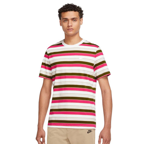 Nike Men's Sportswear Club T-Shirt (as1, Alpha, l, Regular, Regular, Pink Stripe/Green/White)